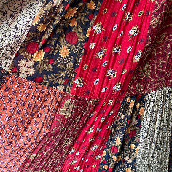 Vintage Gauze Maxi Skirt Mixed Print Crinkle Skirt Multi-colored Long Skirt - S - Picture 6 of 6